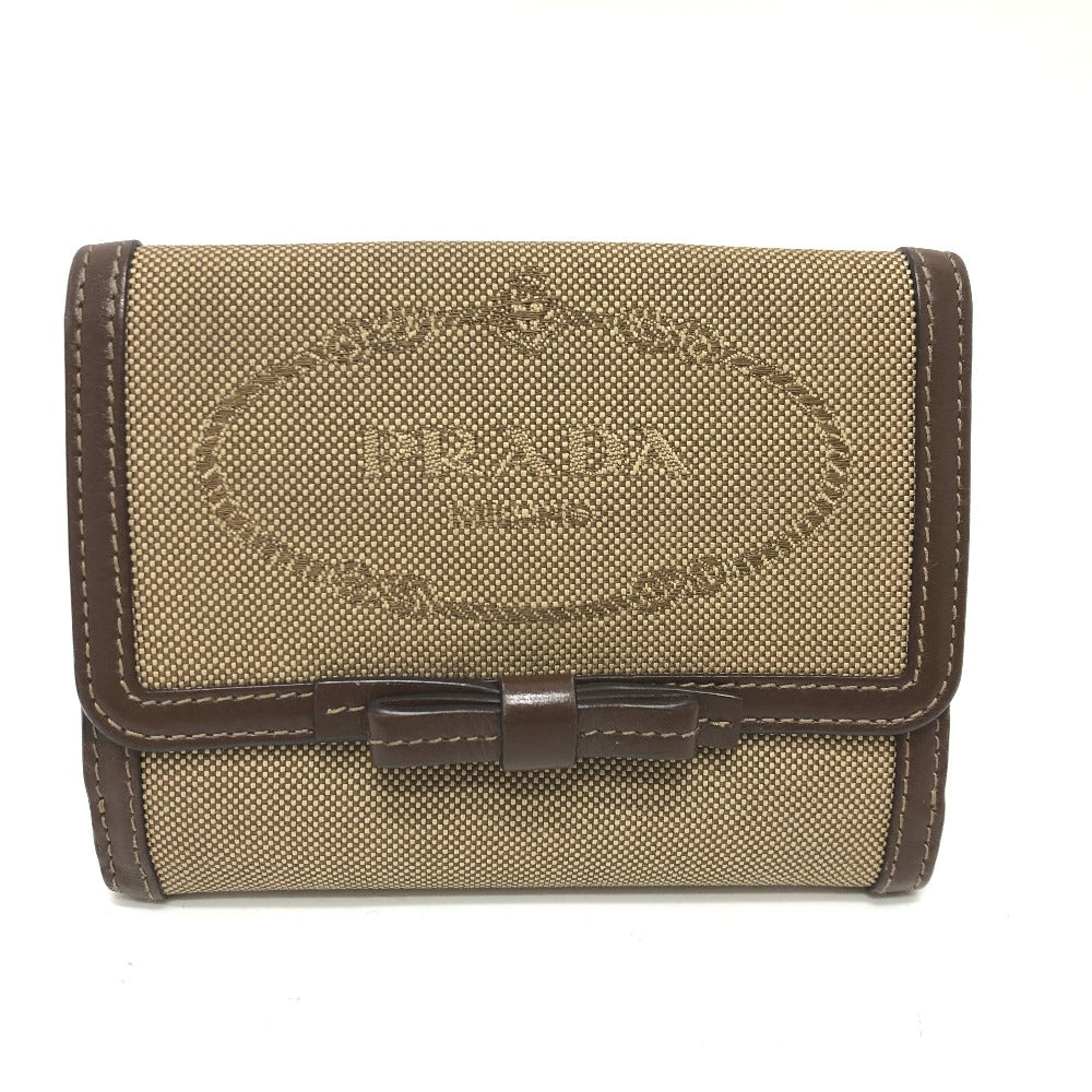 PRADA Trifold wallet 1MH523 Jacquard Brown ribbon logo Women Used