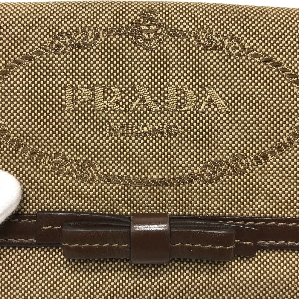 PRADA Trifold wallet 1MH523 Jacquard Brown ribbon logo Women Used
