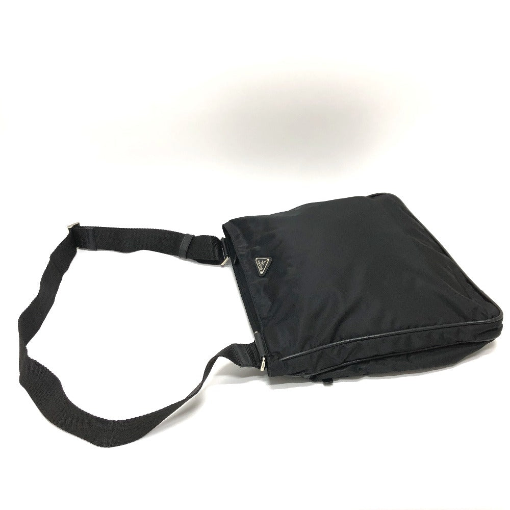 PRADA Shoulder Bag Nylon black Triangle With logo unisex(Unisex) Used