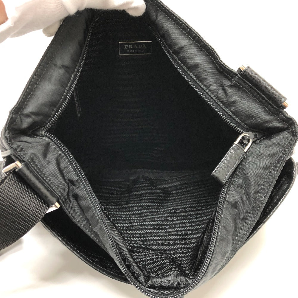 PRADA Shoulder Bag Nylon black Triangle With logo unisex(Unisex) Used