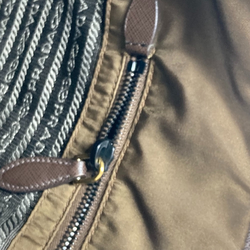 PRADA Tote Bag Nylon, Velour khaki Shoulder Bag logo Tessuto Women Used