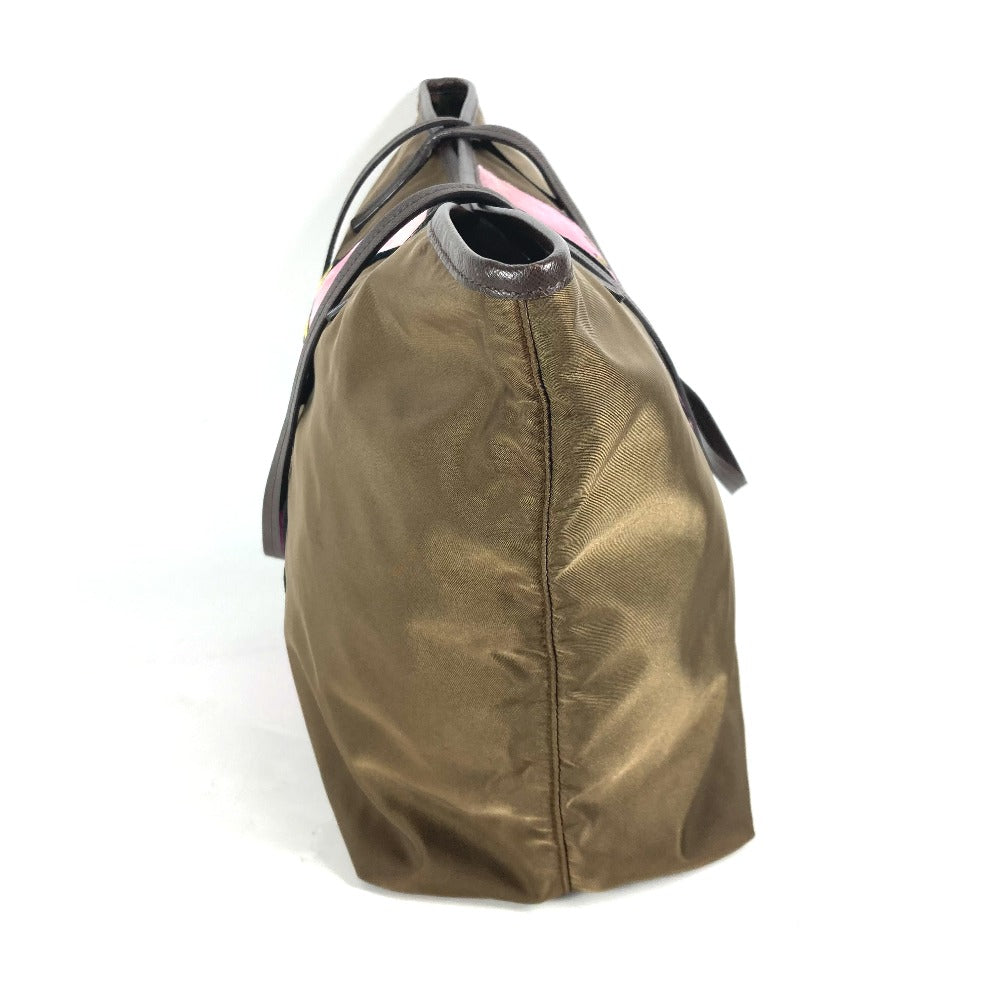 PRADA Tote Bag Nylon, Velour khaki Shoulder Bag logo Tessuto Women Used