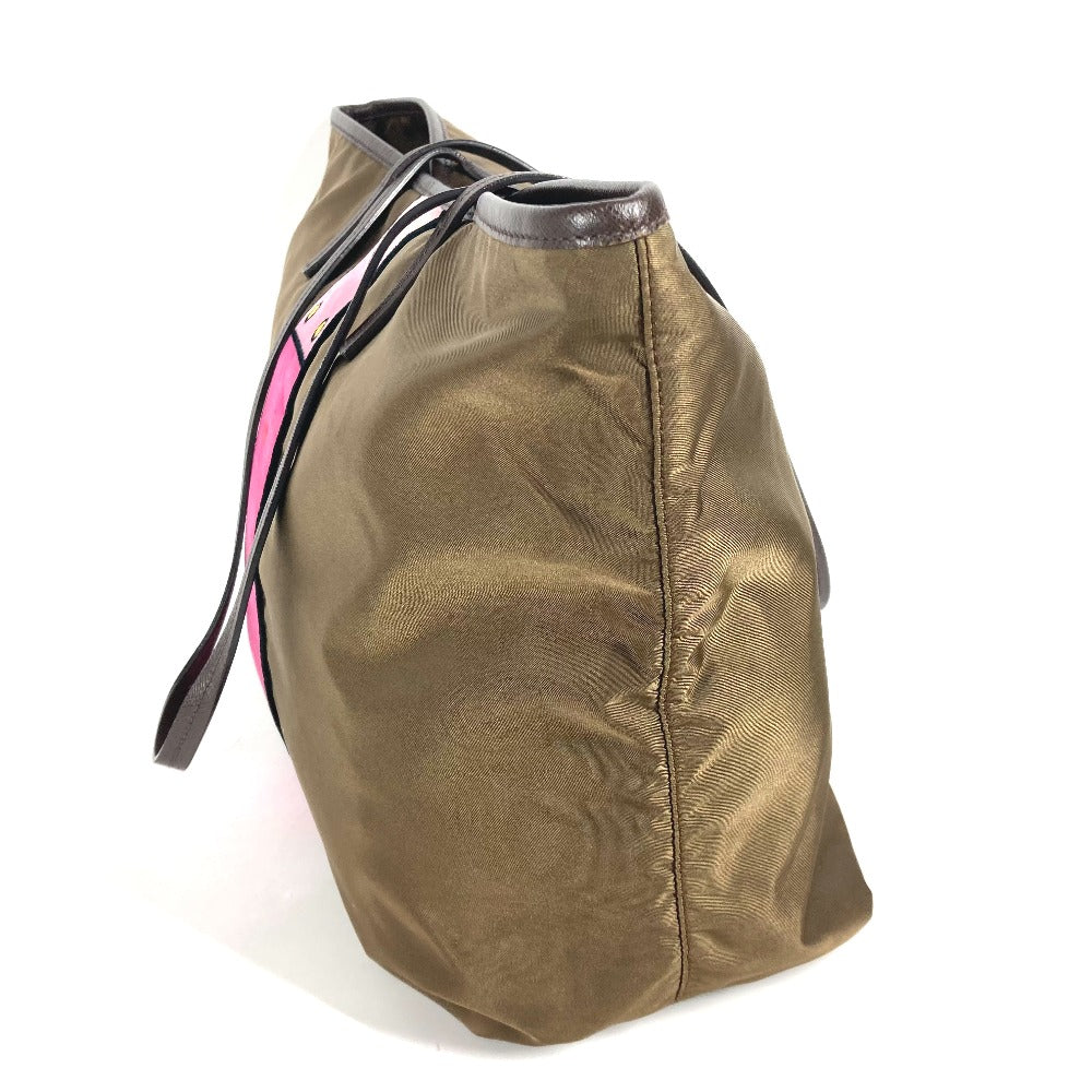 PRADA Tote Bag Nylon, Velour khaki Shoulder Bag logo Tessuto Women Used