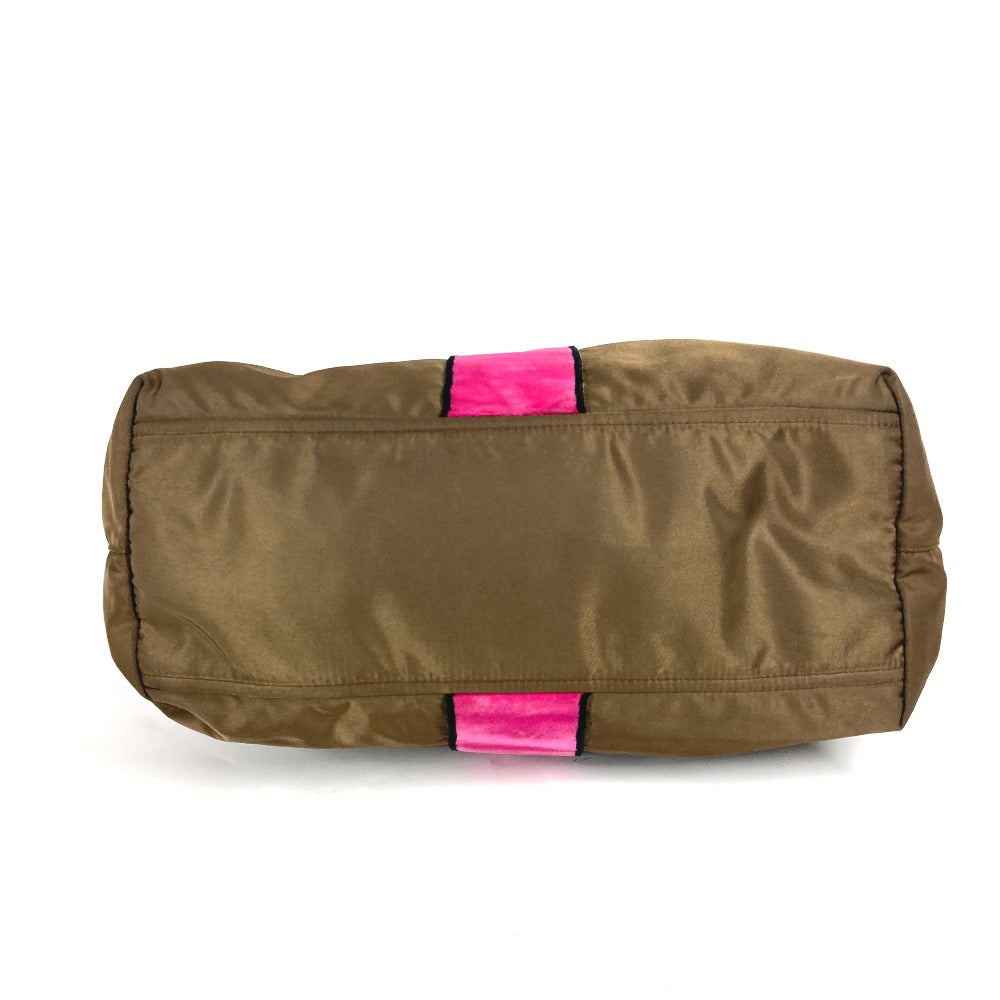 PRADA Tote Bag Nylon, Velour khaki Shoulder Bag logo Tessuto Women Used