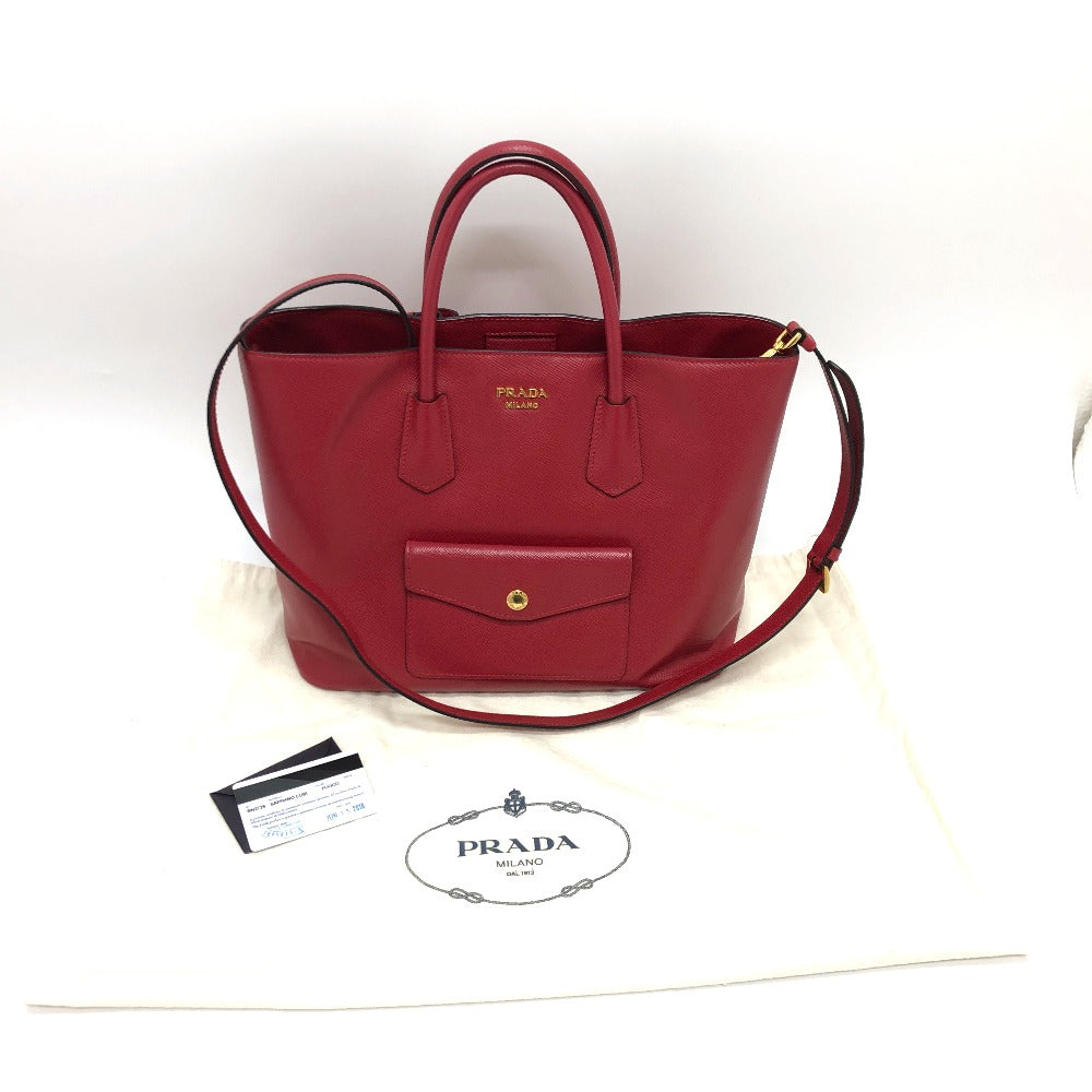 PRADA Handbag BN2729 Safiano leather Red Front pocket Women Used