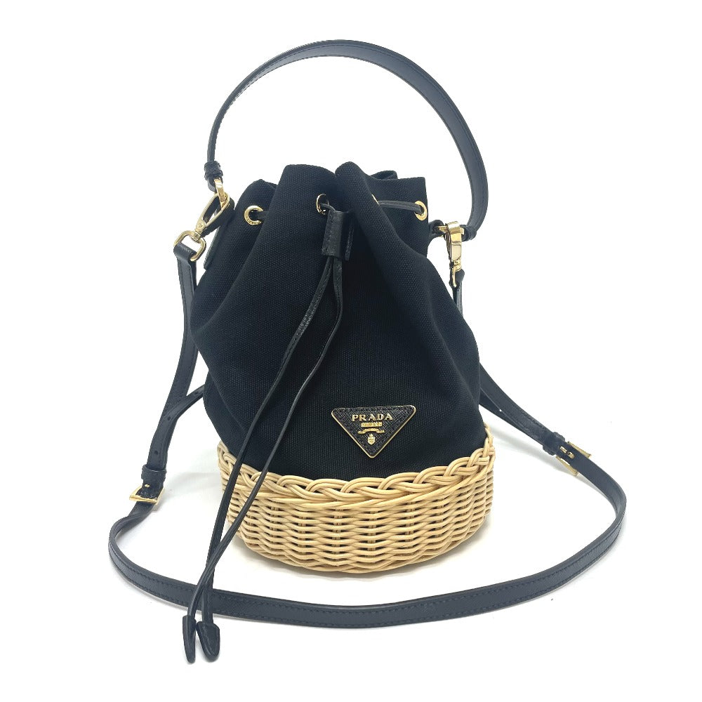 PRADA Handbag 1BE040 Canvas / leather black Triangle logo Basket bag Women Used