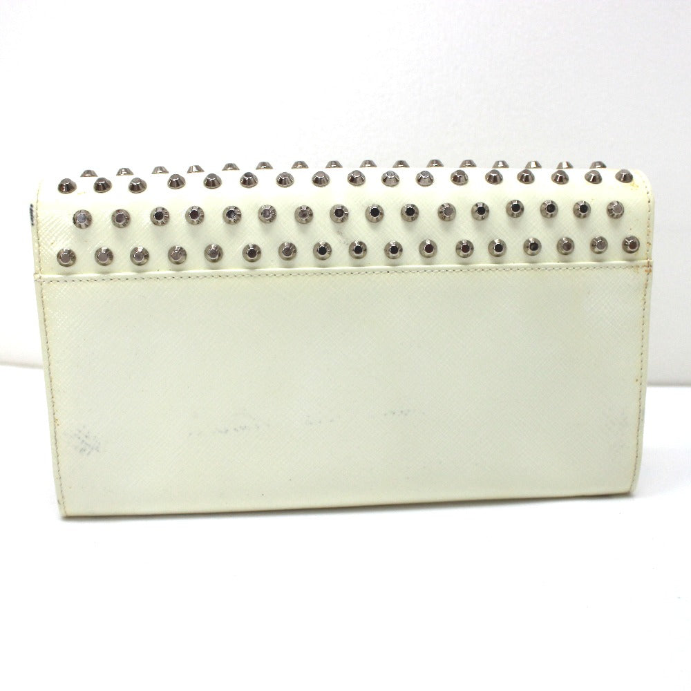 PRADA Long Wallet Purse leather white Wallet bag Studs Women Used