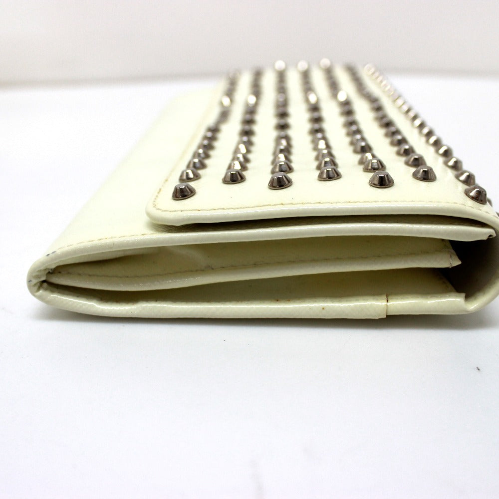 PRADA Long Wallet Purse leather white Wallet bag Studs Women Used