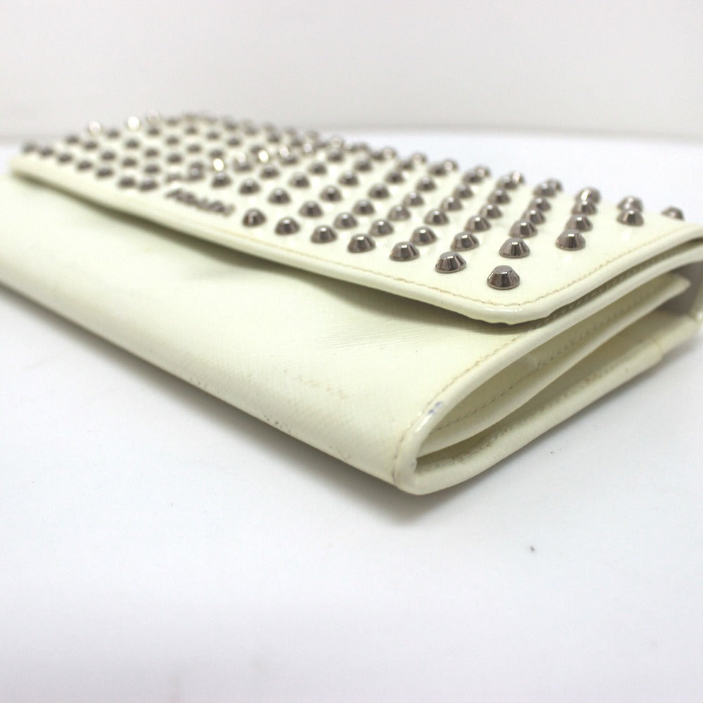 PRADA Long Wallet Purse leather white Wallet bag Studs Women Used