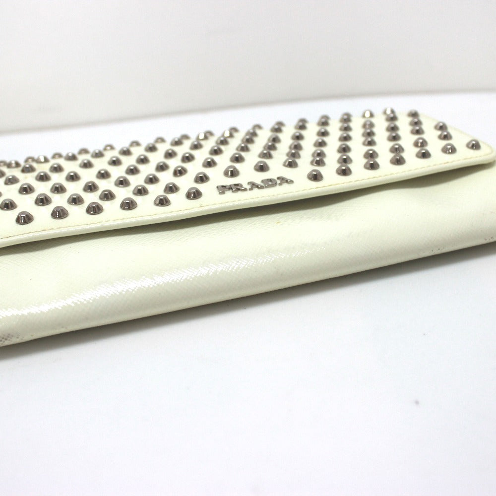 PRADA Long Wallet Purse leather white Wallet bag Studs Women Used