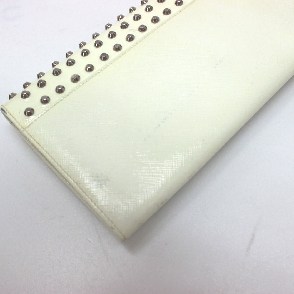 PRADA Long Wallet Purse leather white Wallet bag Studs Women Used