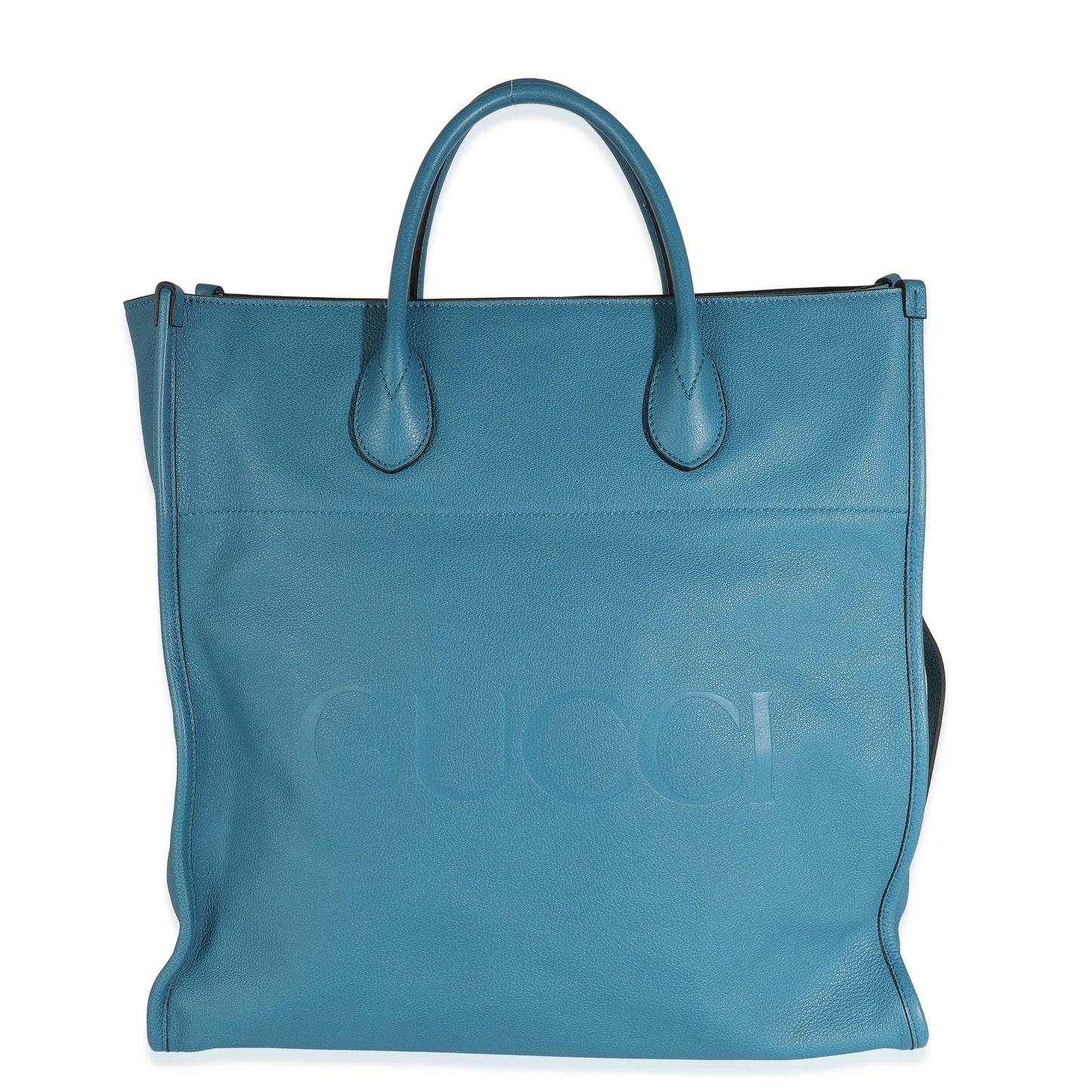 Blue Leather Logo Embossed Shopper Tote