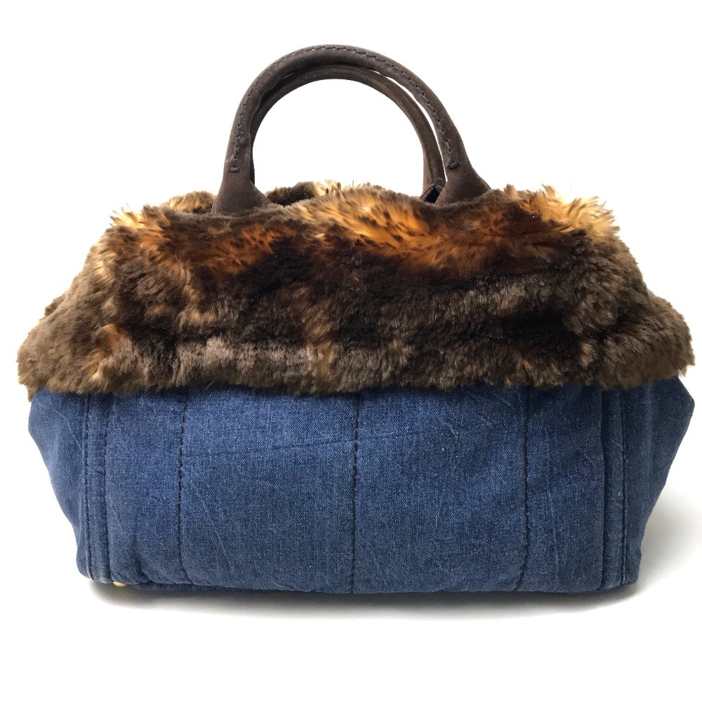 PRADA Tote Bag BN2182 Denim / fake fur / suede blue Fur with bag Canapa Women Used