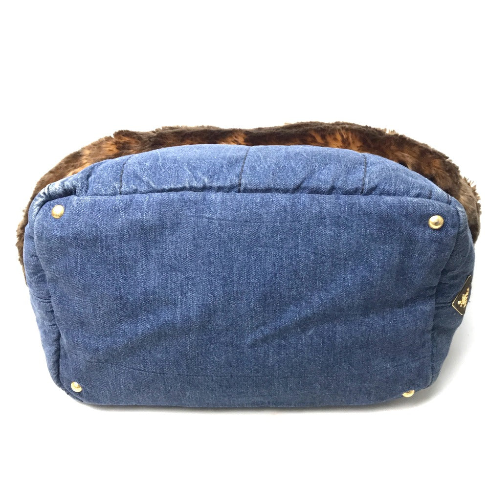 PRADA Tote Bag BN2182 Denim / fake fur / suede blue Fur with bag Canapa Women Used