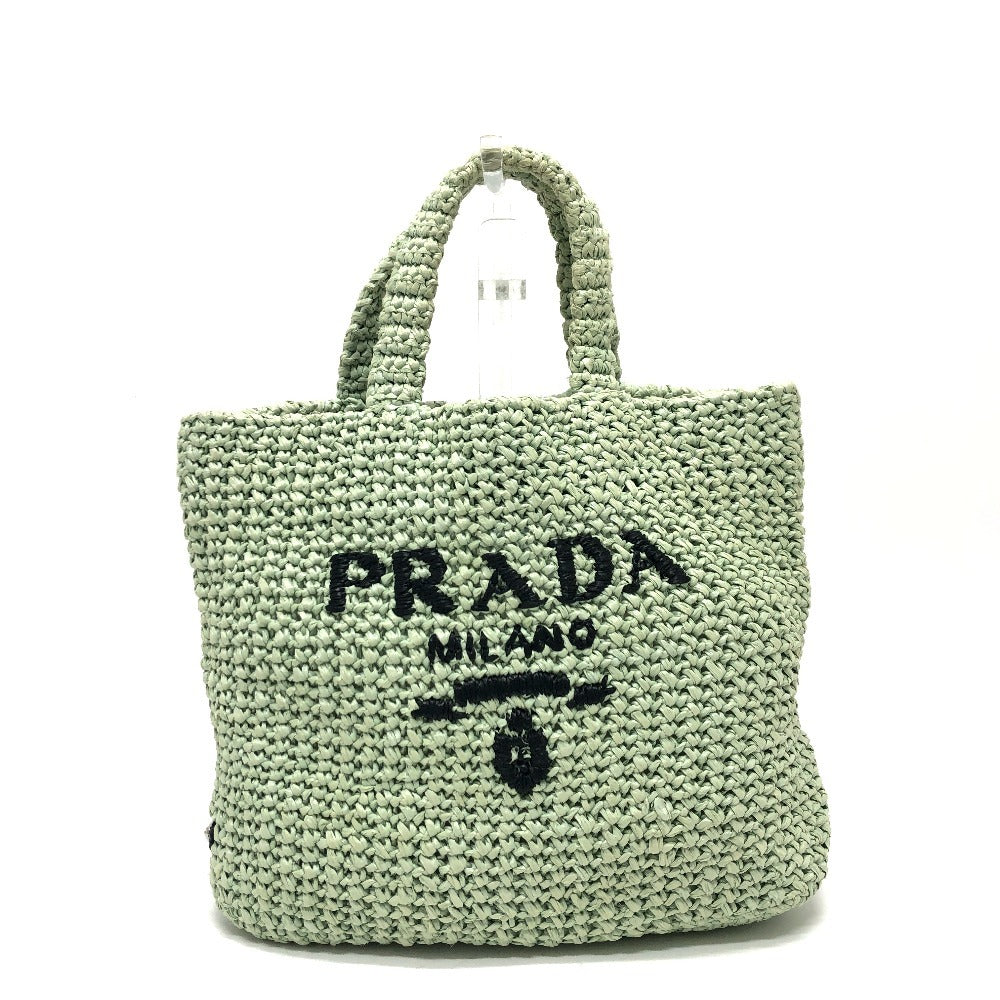 PRADA Tote Bag 1BG422 Raffia green Raffia Small Crochet シルバー金具
