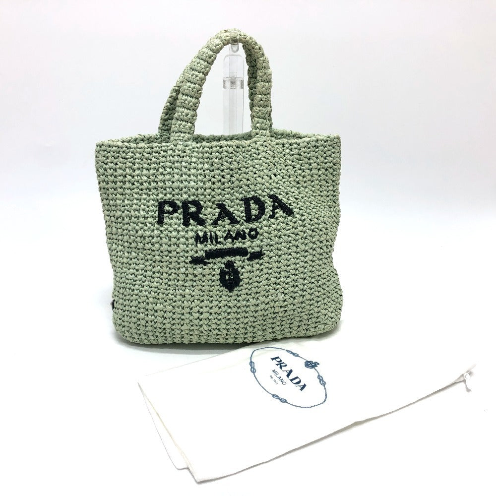 PRADA Tote Bag 1BG422 Raffia green Raffia Small Crochet シルバー金具