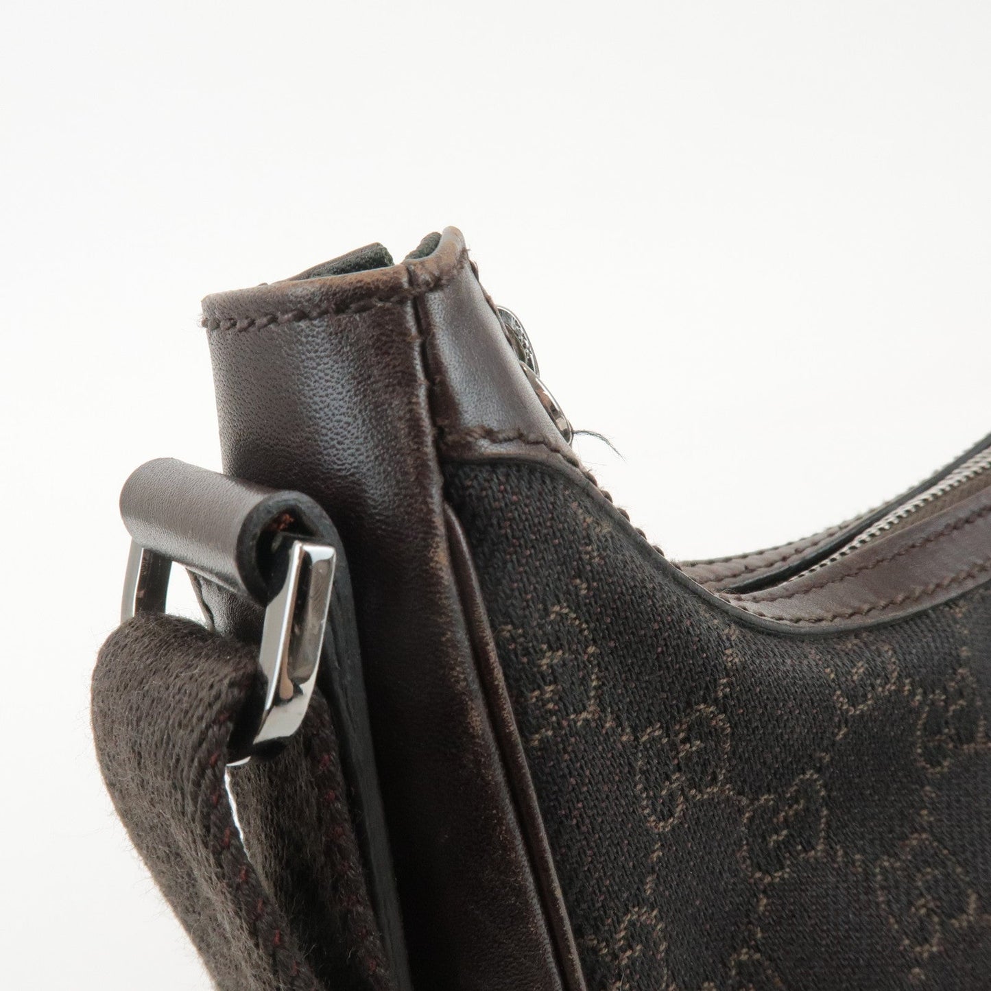 GUCCI GG Denim Leather Shoulder Bag Crossbody Dark Brownk
