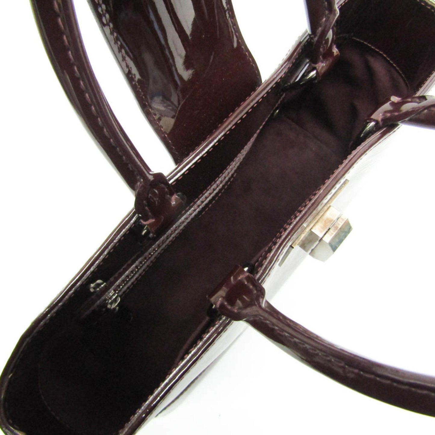 Brown Patent Leather Tote Bag with Removable Shoulder Strap