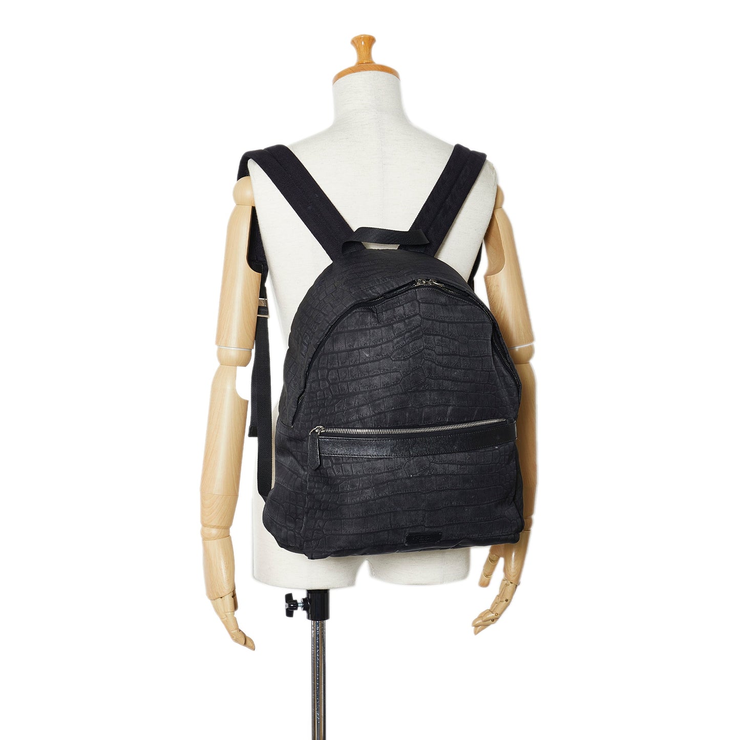 FENDI Croc Embossed Nylon Backpack