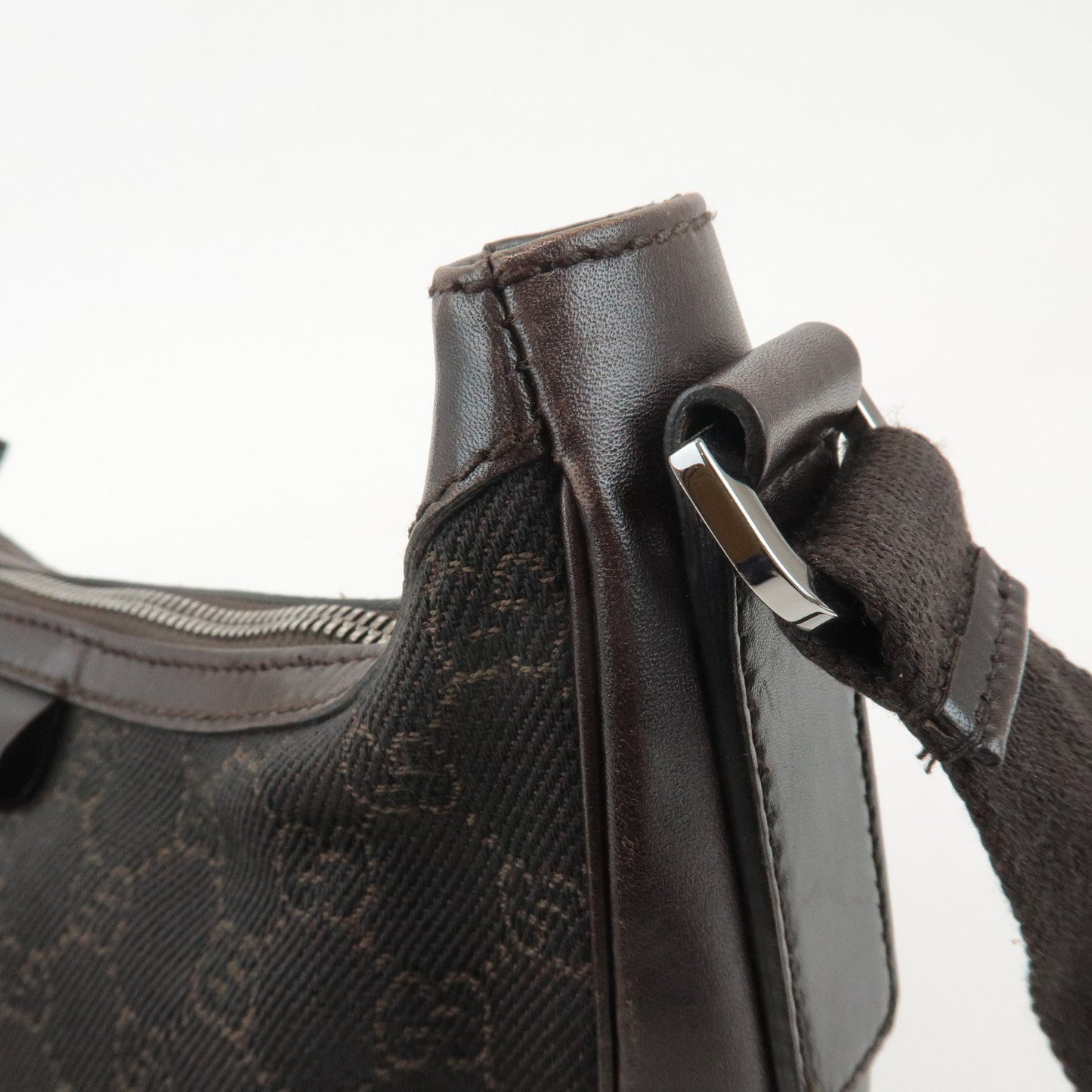 GUCCI GG Denim Leather Shoulder Bag Crossbody Dark Brownk