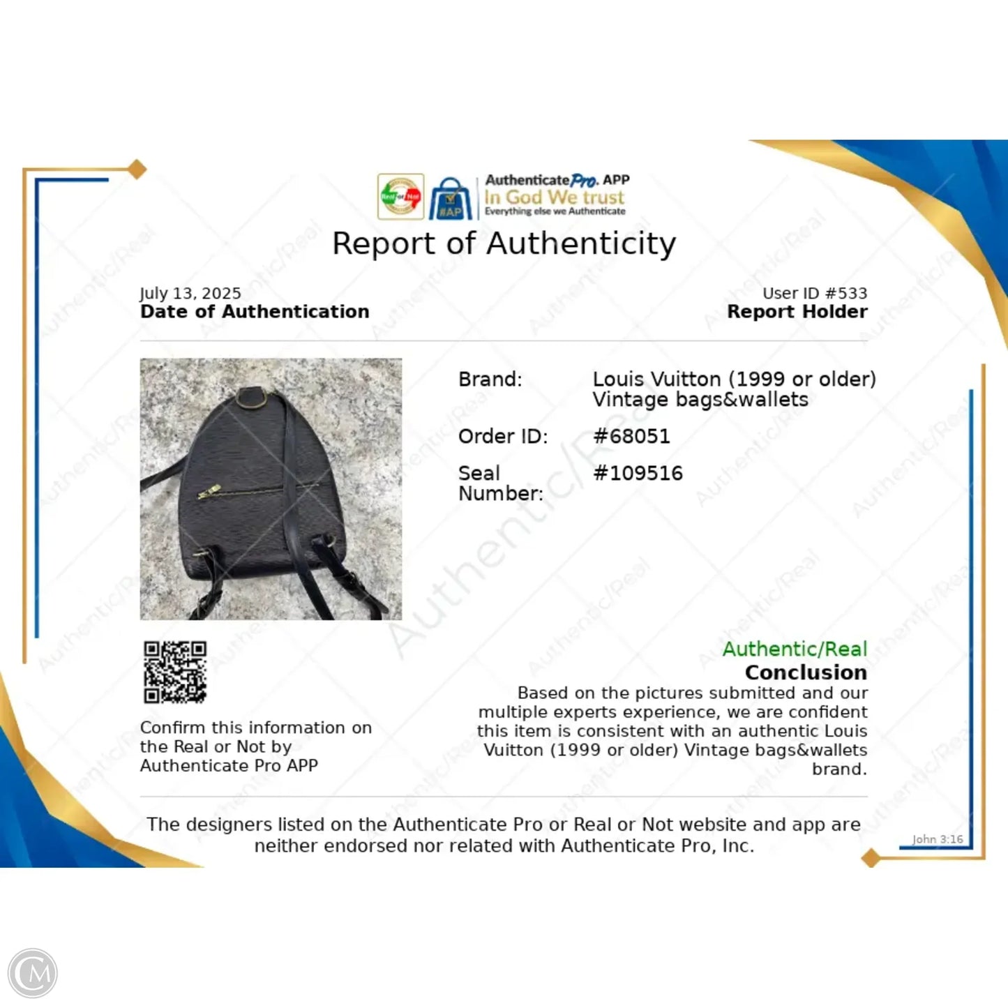 Backpack Luxury Designer By Louis Vuitton, Size: Medium
