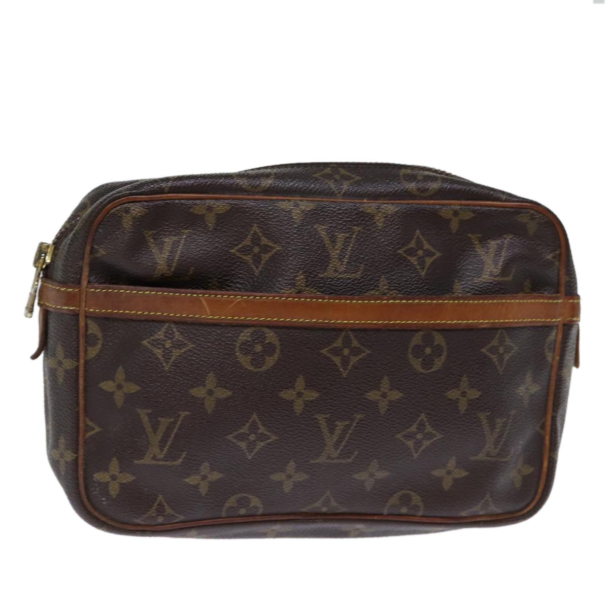 Brown Monogram Canvas Clutch with Gold-tone Hardware