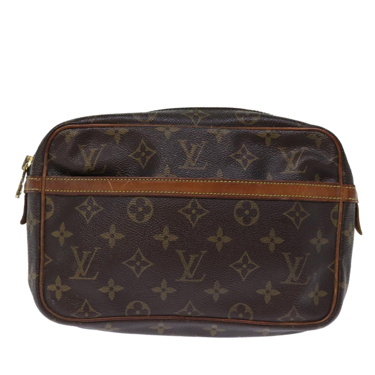 Brown Monogram Canvas Clutch with Gold-tone Hardware