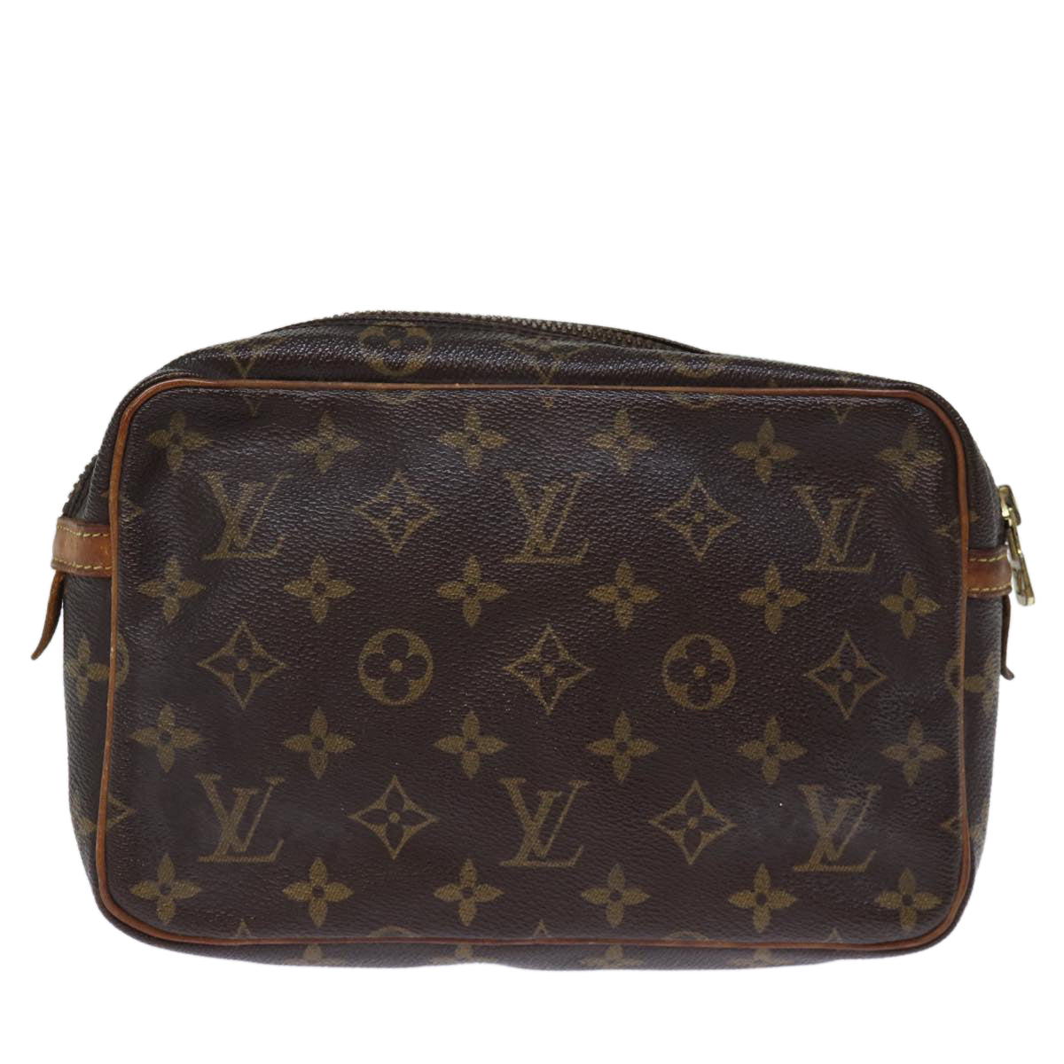 Brown Monogram Canvas Clutch with Gold-tone Hardware