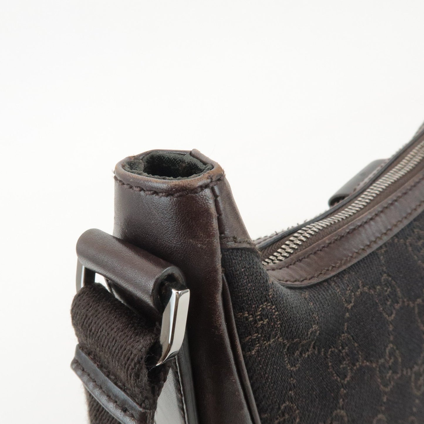 GUCCI GG Denim Leather Shoulder Bag Crossbody Dark Brownk
