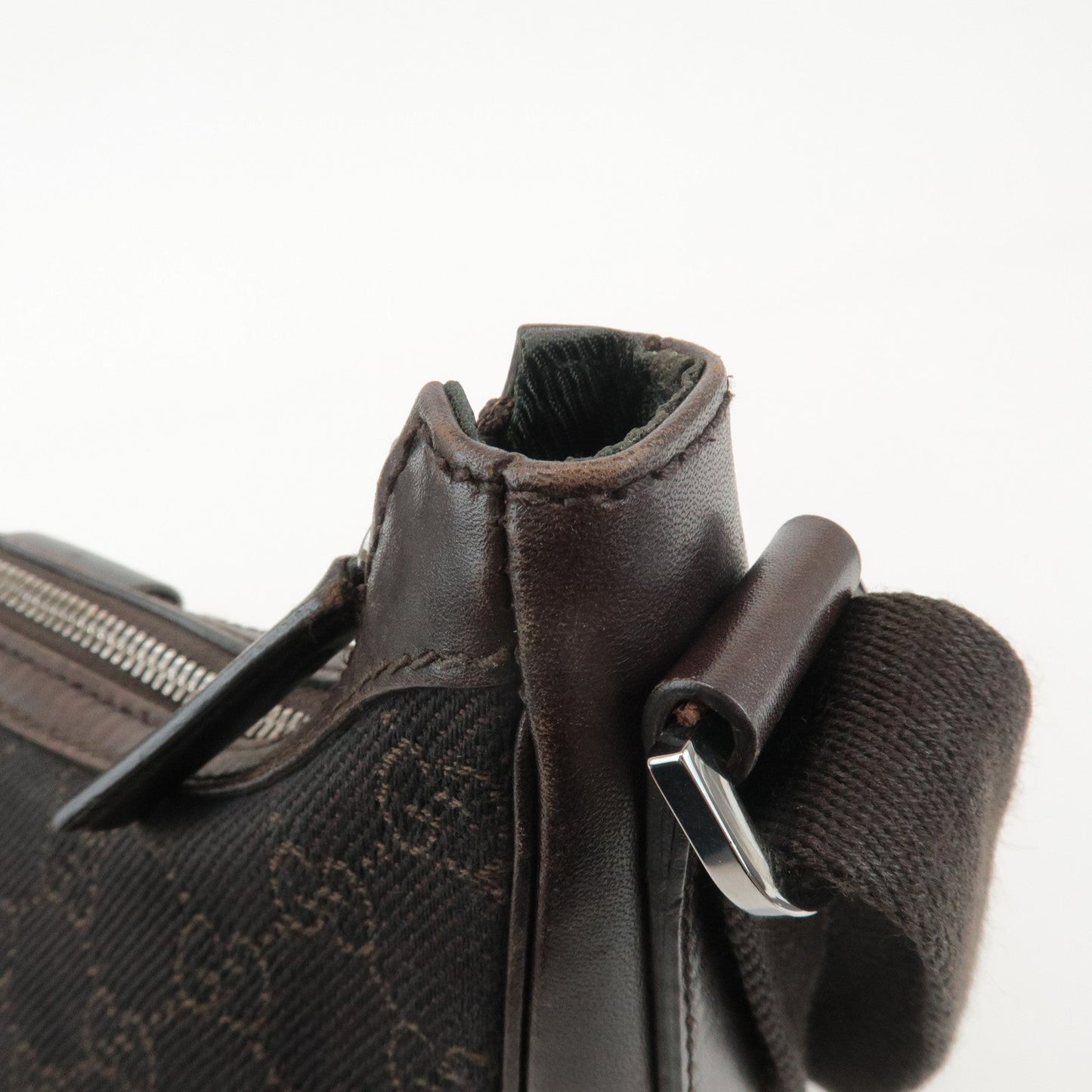GUCCI GG Denim Leather Shoulder Bag Crossbody Dark Brownk