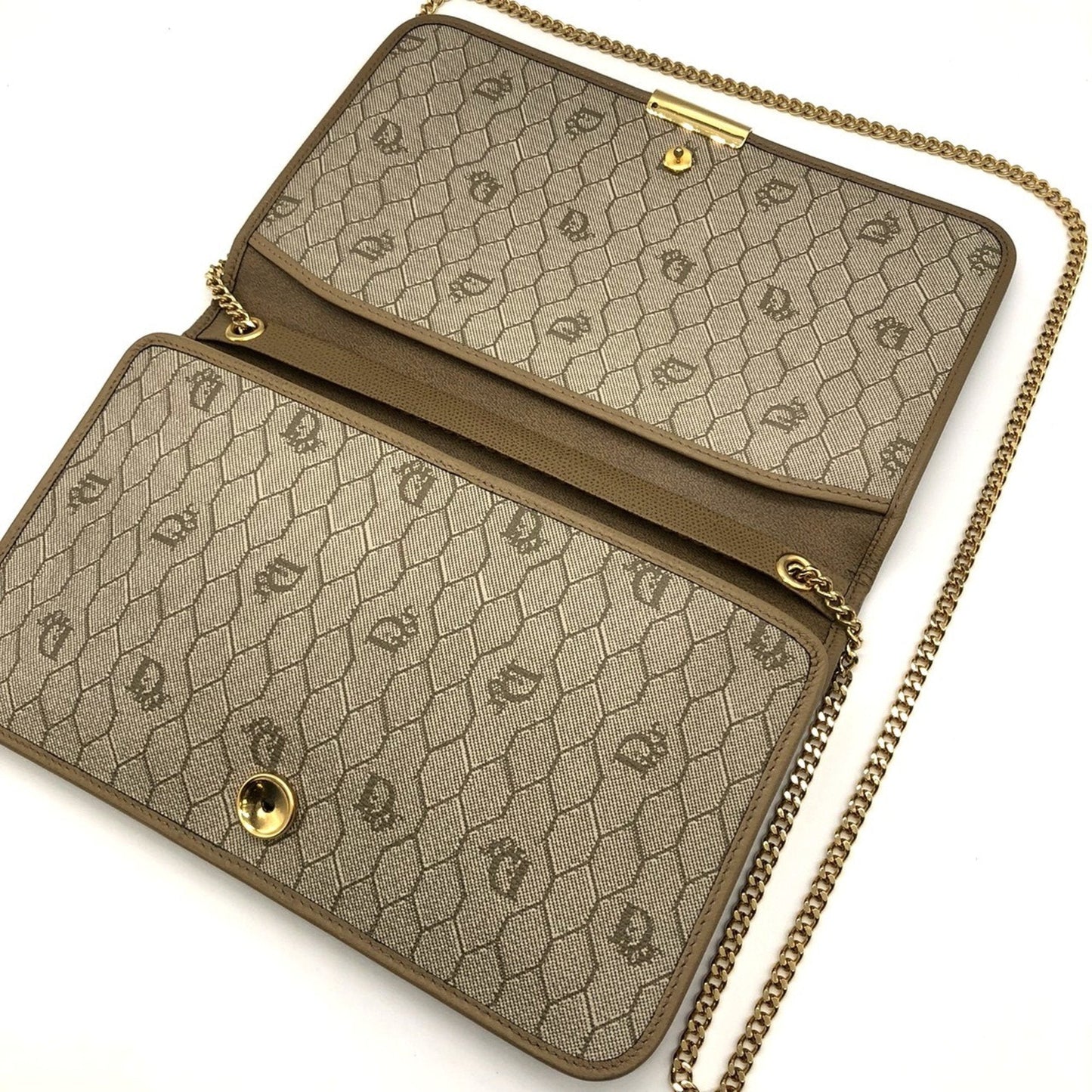 Christian Dior Dior Chain Shoulder Honeycomb Leather Brown Bag Clutch Beige Women's ITH67XBL4V7Y