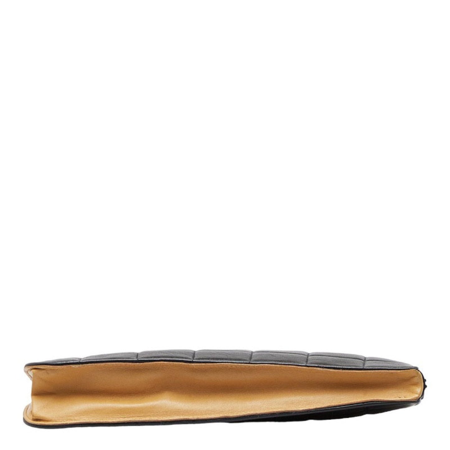 CHANEL Chocolate Bar Ring Handle Clutch Bag Second Pouch Black Gold Lambskin Ladies