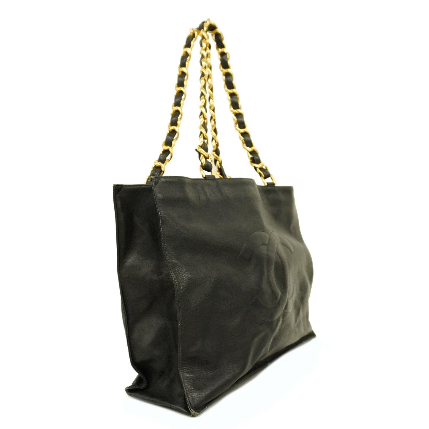 CHANEL Chain Shoulder Women's Leather Tote Bag Black