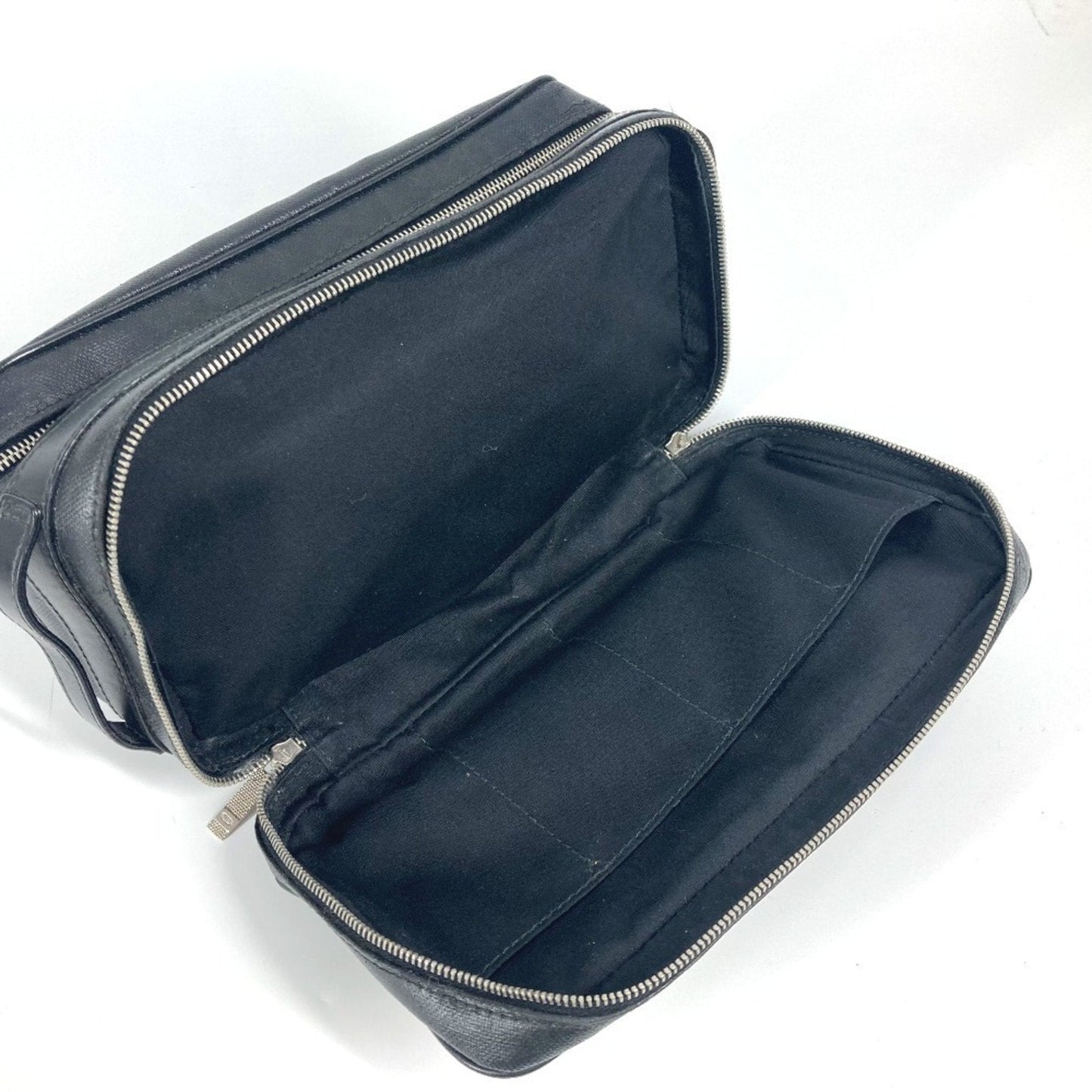 Christian Dior Dior Trotter Logo Pouch Clutch Bag Second Leather Coated Canvas Men's Black