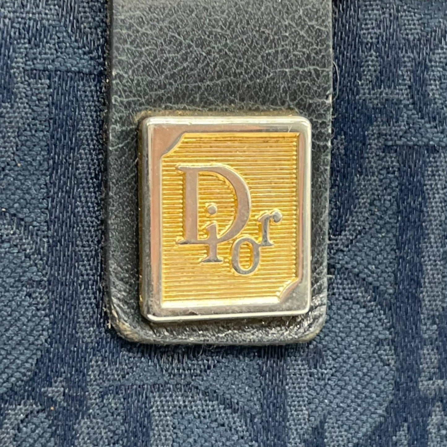 DIOR Christian Dior Trotter Clutch Bag Navy Canvas Gold Hardware Zipper Closure Second Men's Vintage