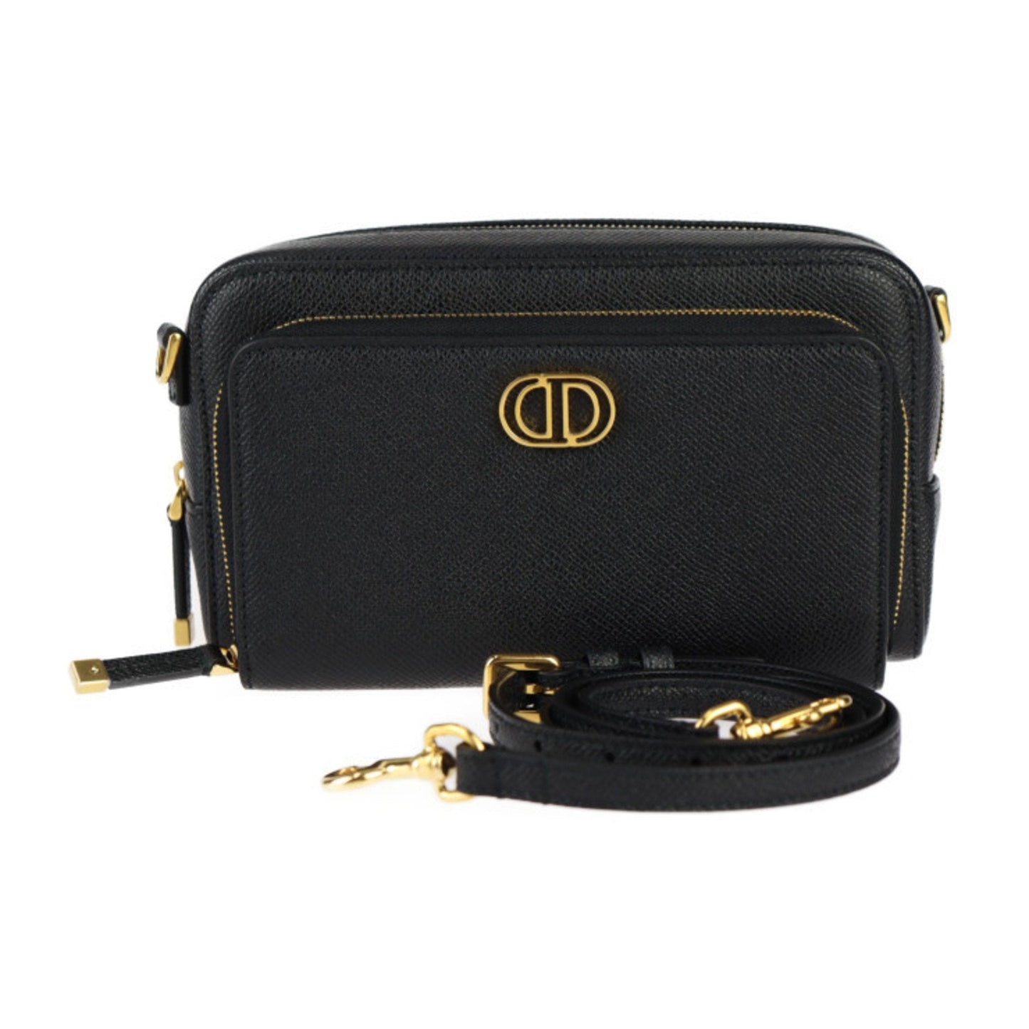 Christian Dior Caro Double Pouch Shoulder Bag S7431UBAE Calfskin Black Second Clutch R2415083010048