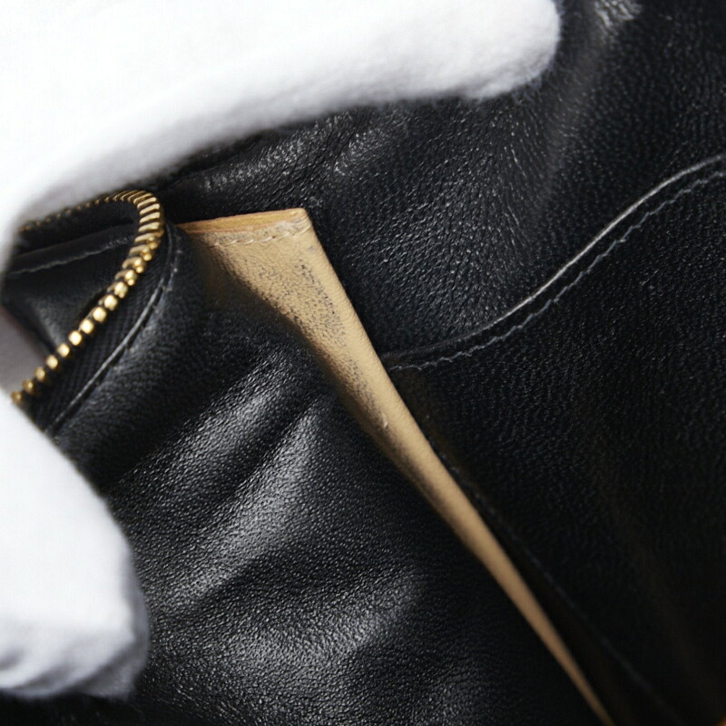 CHANEL Chocolate Bar Ring Handle Clutch Bag Second Pouch Black Gold Lambskin Ladies
