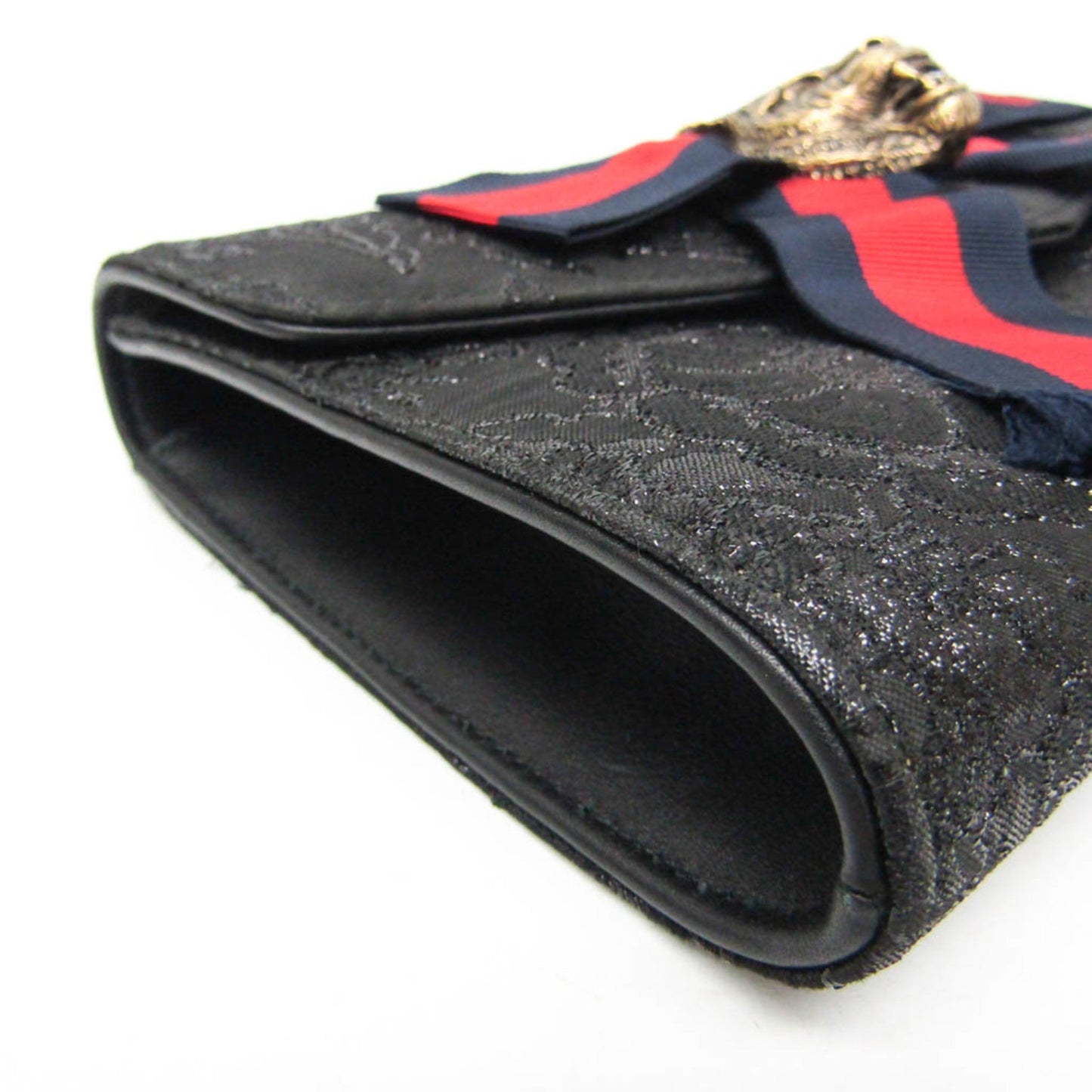Gucci Animalier Ribbon Flower 460457 Women's Nylon Clutch Bag Black