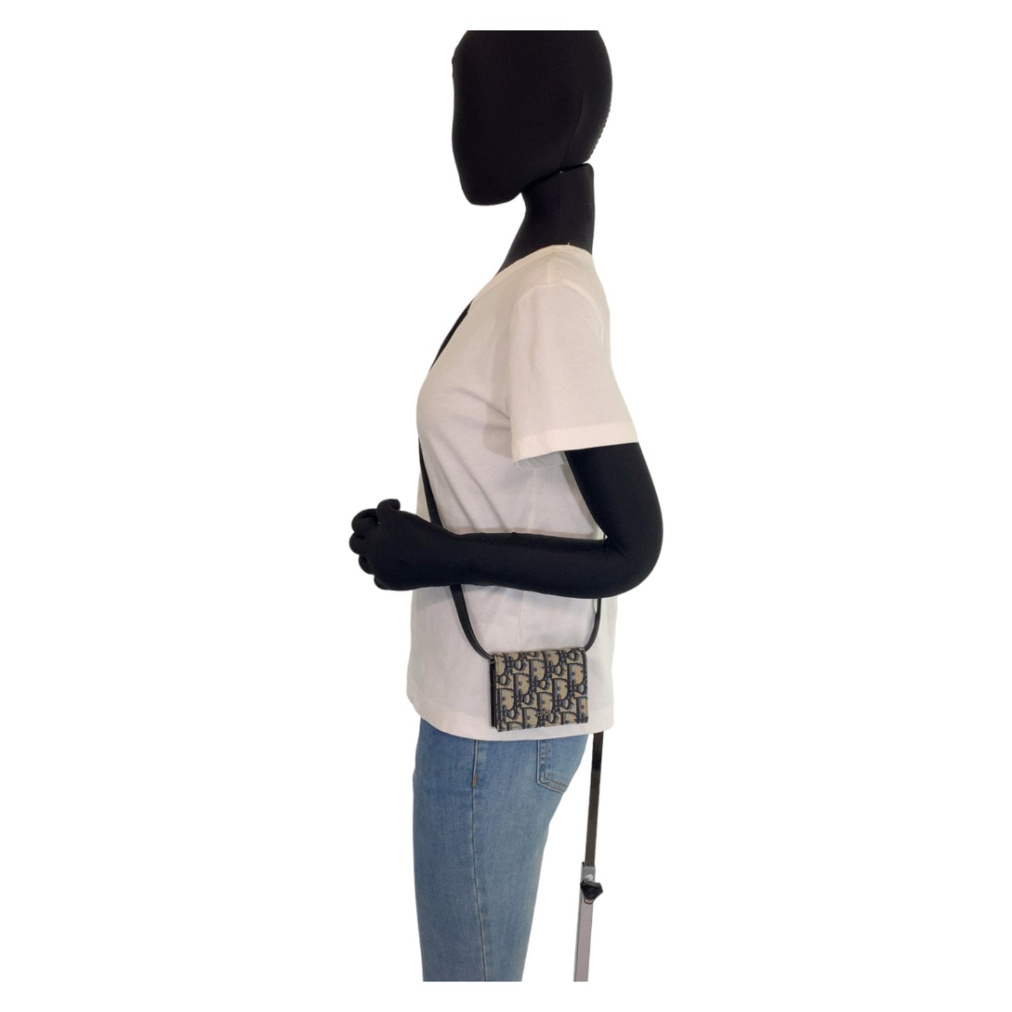 Christian Dior Dior Oblique Trotter Navy Silver Hardware Canvas Shoulder Bag Wearable Wallet Crossbody Men's