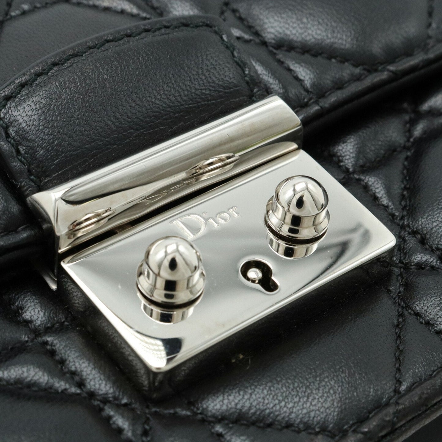 Christian Dior Miss Cannage New Rock Chain Wallet Clutch Bag Leather Black