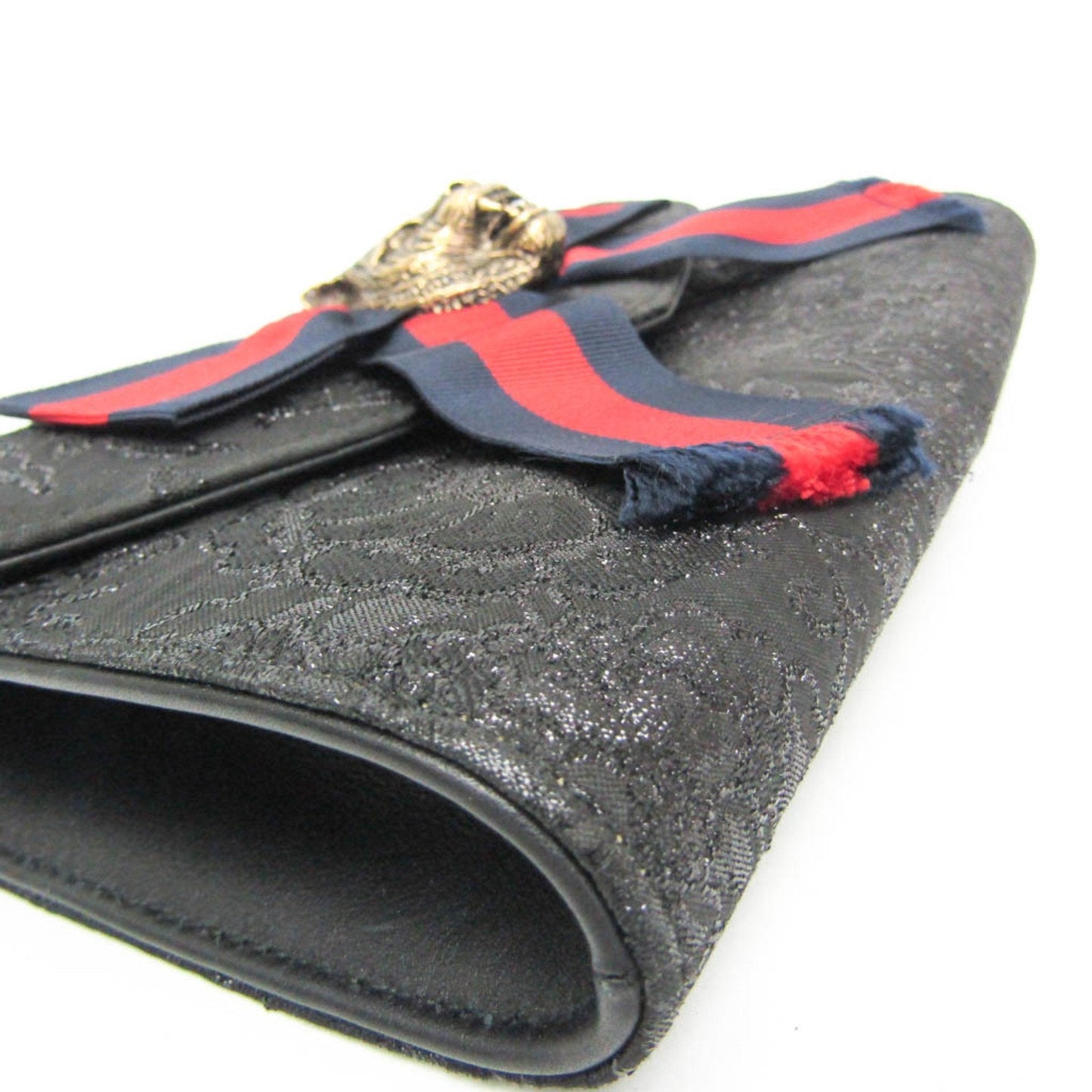 Gucci Animalier Ribbon Flower 460457 Women's Nylon Clutch Bag Black