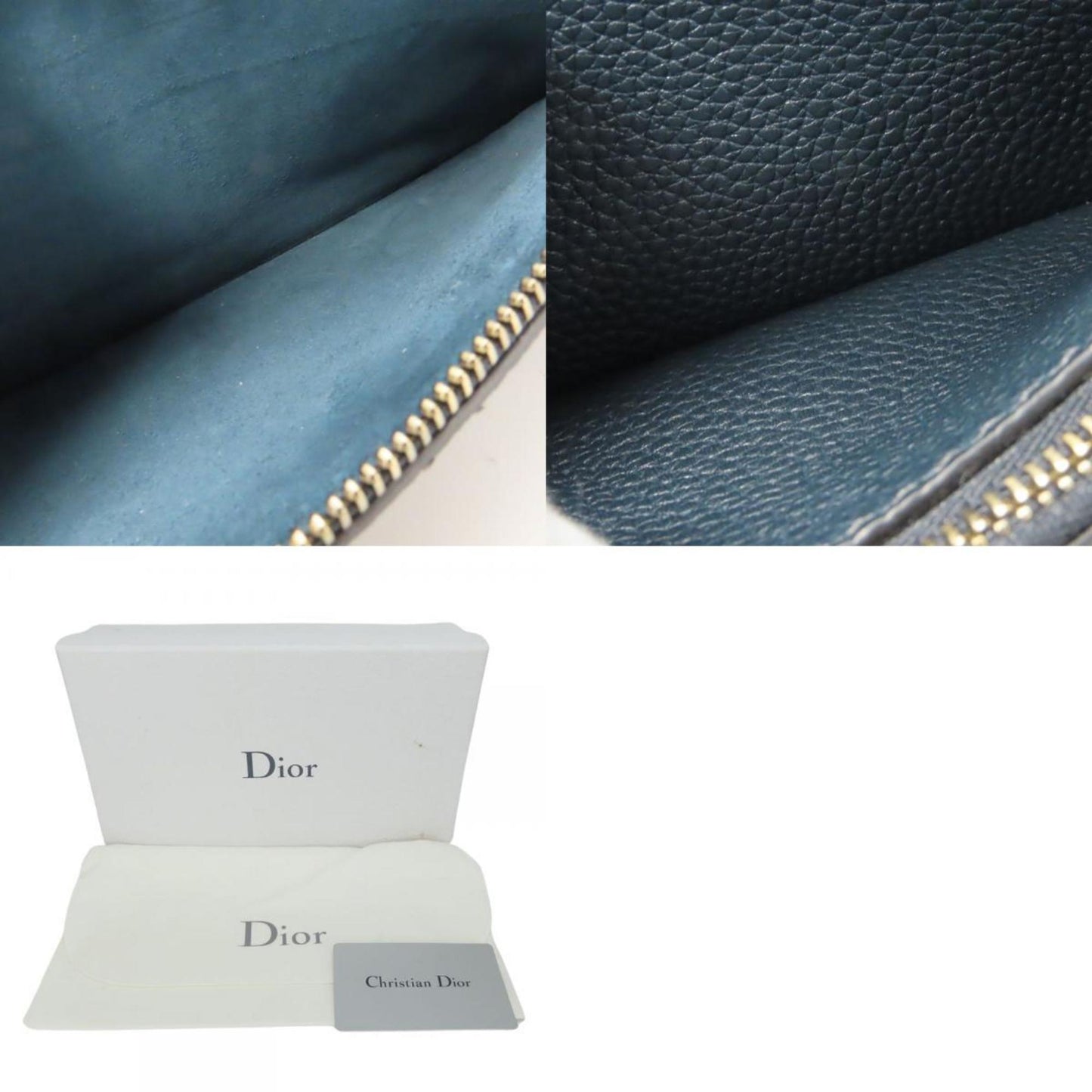 Christian Dior Pouch Bee Leather Navy Multi-Case Clutch Bag Women's