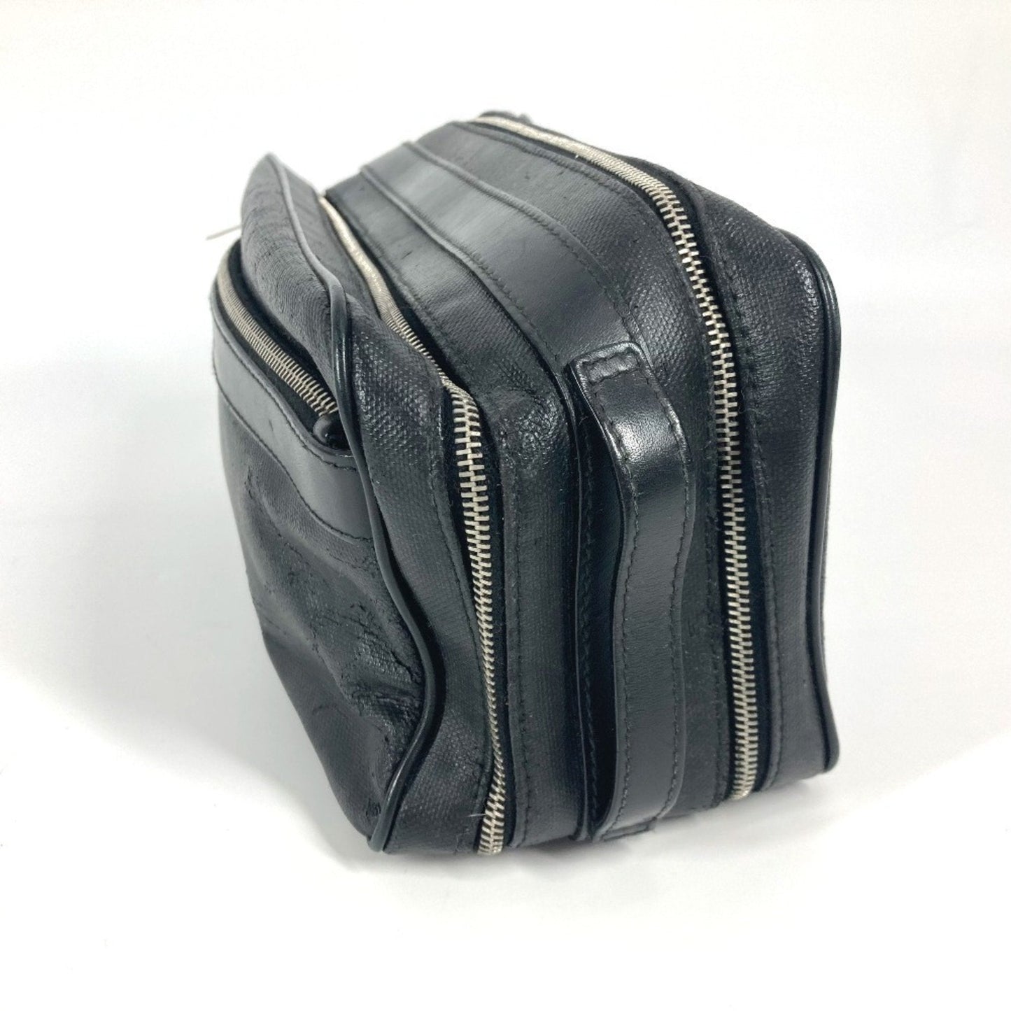 Christian Dior Dior Trotter Logo Pouch Clutch Bag Second Leather Coated Canvas Men's Black