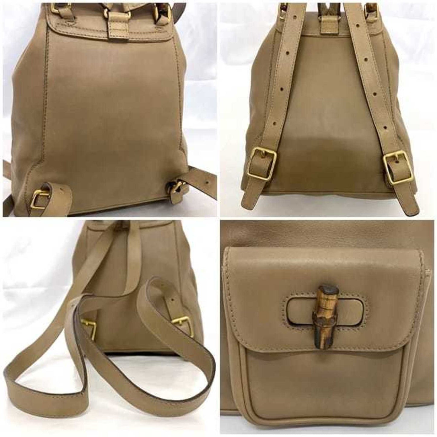 Gucci Backpack f-21841 Beige Bamboo 003 3444 0030 Leather GUCCI Flap Women's