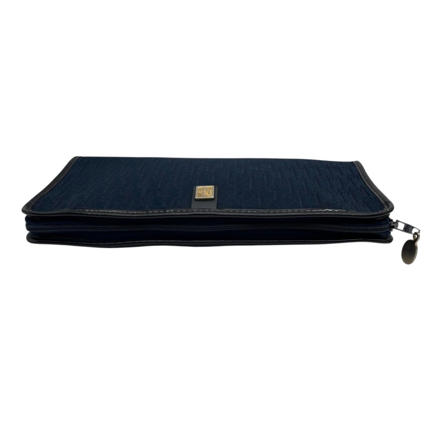 DIOR Christian Dior Trotter Clutch Bag Navy Canvas Gold Hardware Zipper Closure Second Men's Vintage