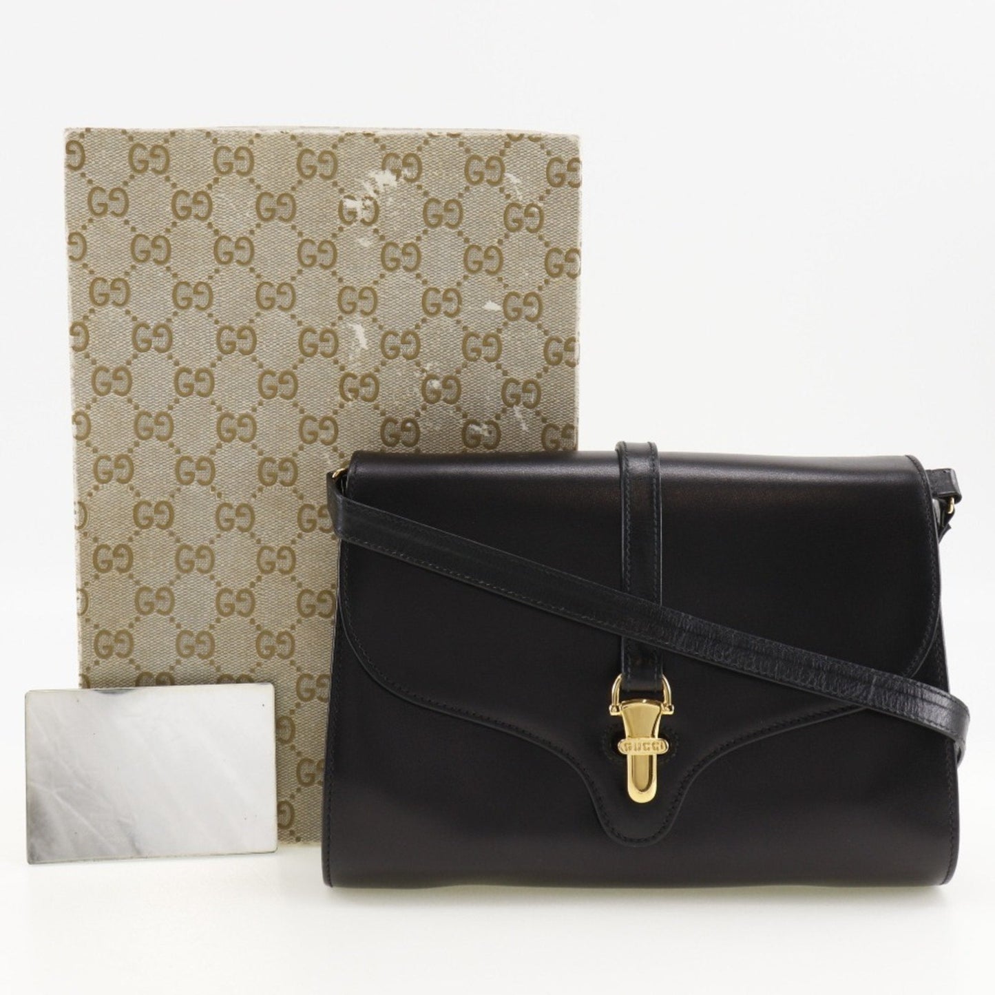 GUCCI Old Gucci Shoulder Bag Clutch Calf Black 2way Flap Women's
