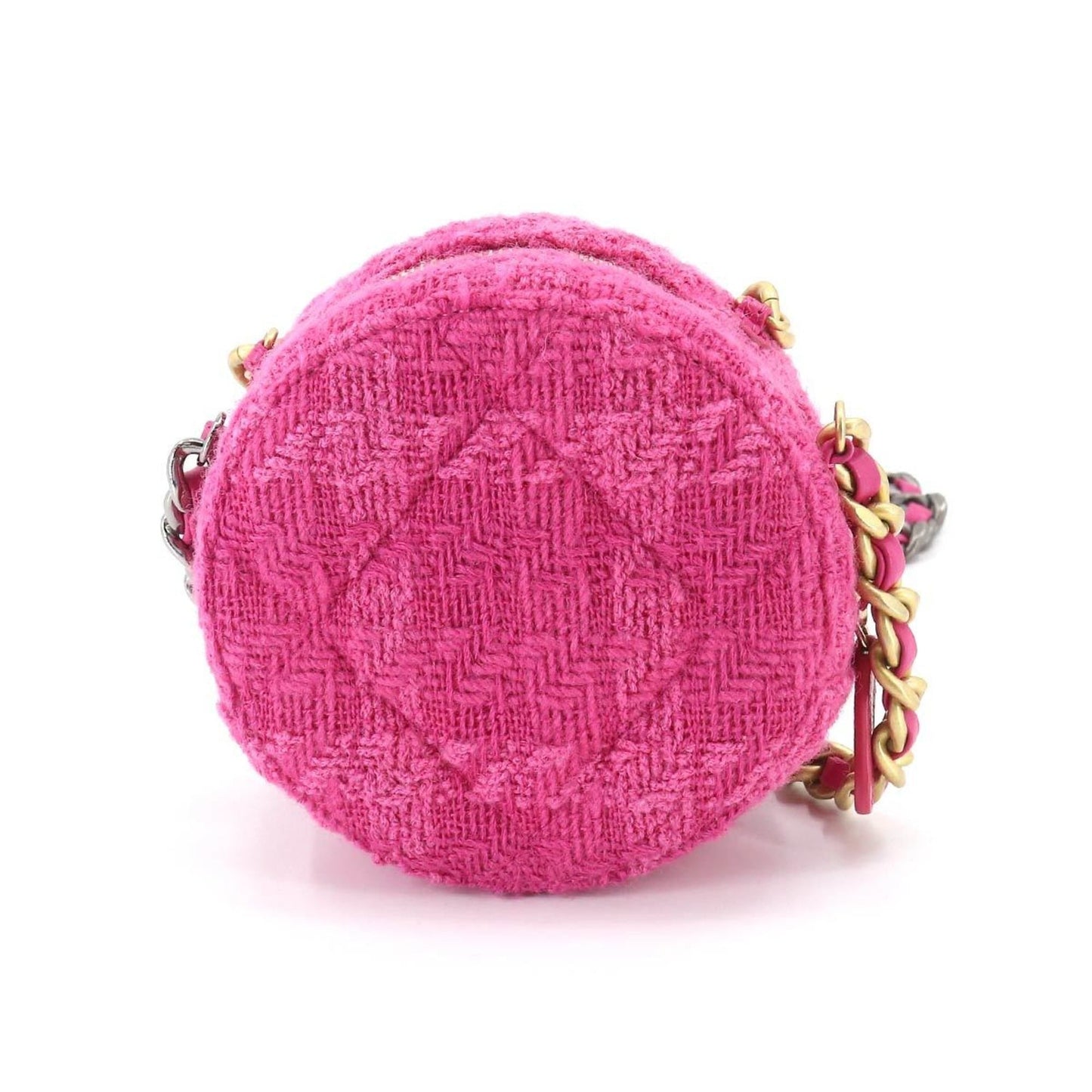 CHANEL 19 Bag with round chain shoulder bag tweed leather pink pouch