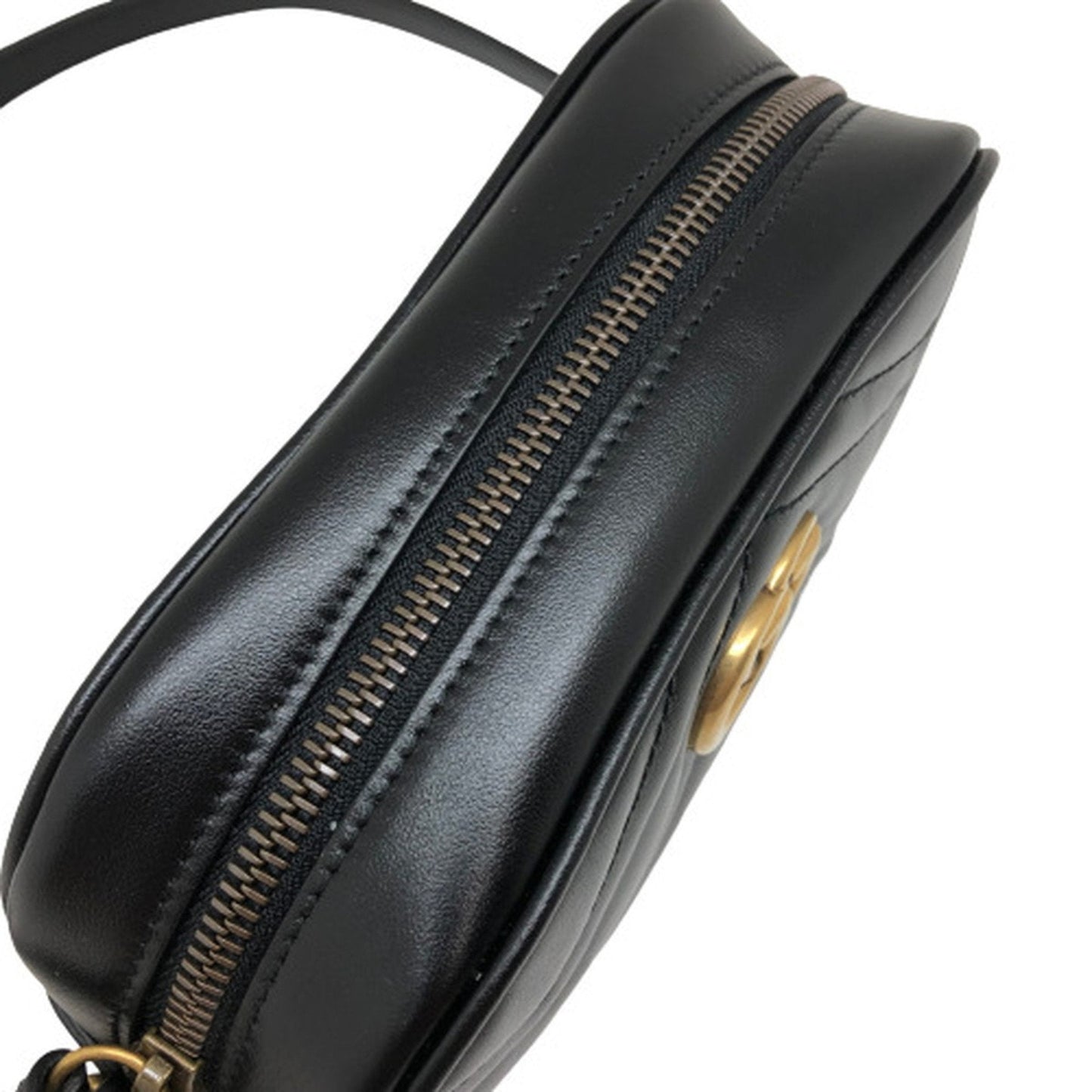GUCCI GG Marmont Chain Shoulder Bag Crossbody 448065 Leather Black Gold Hardware Women's