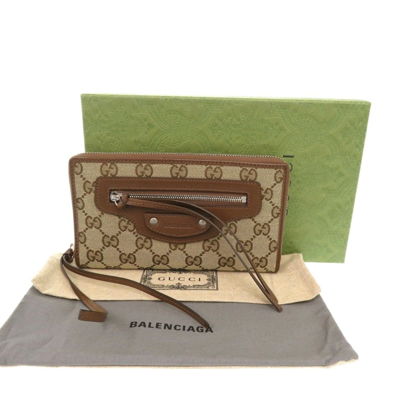Gucci The Hacker Project Neo Classic Balenciaga Collaboration 681710 GG Canvas Beige Brown Long Wallet 1135GUCCI