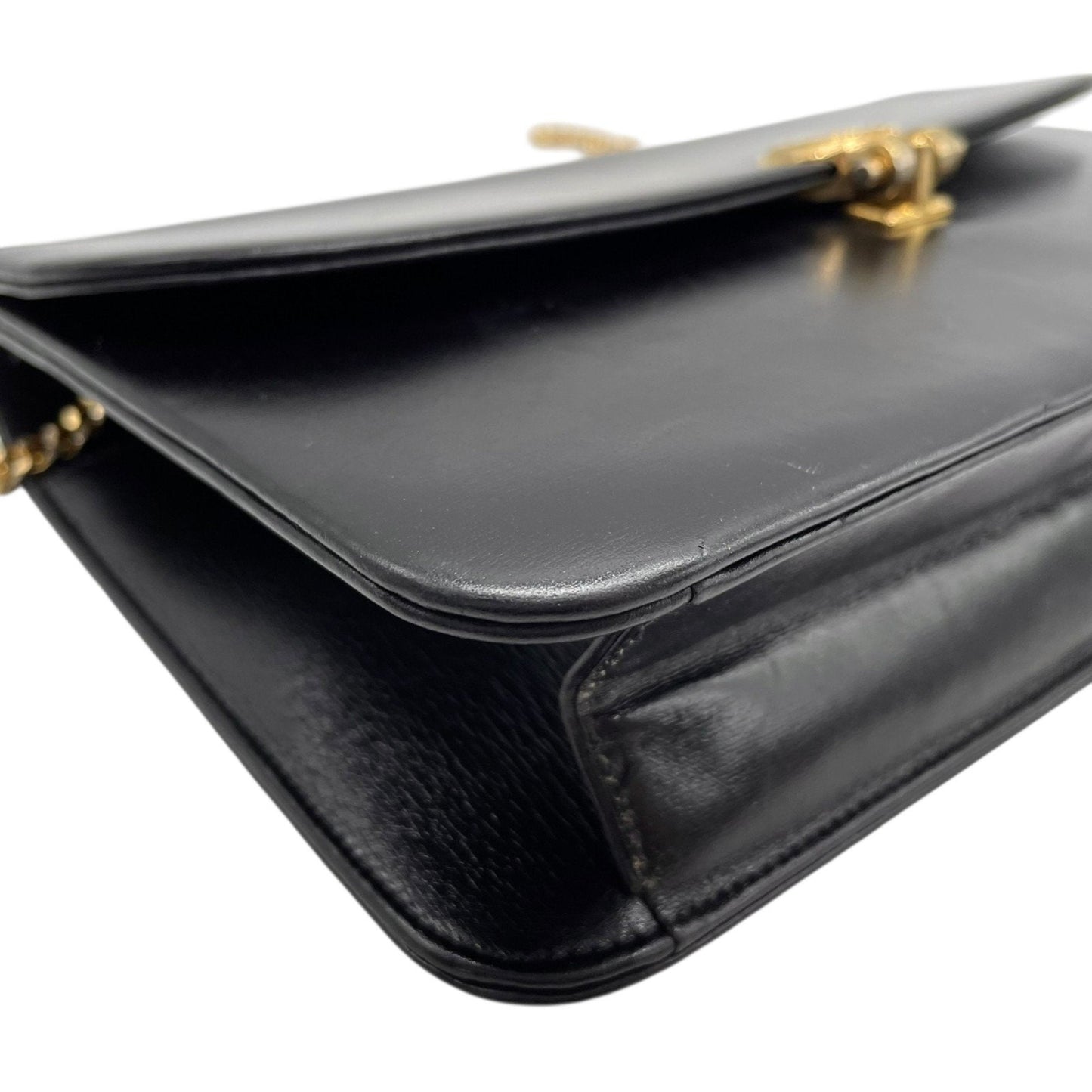 Christian Dior Chain Shoulder Bag Black Leather Genuine Vintage Logo Metal Fittings Crossbody Women's K3